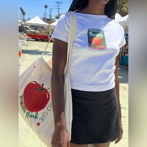 Lisa Says Gah White Tee with Tomato Can Print